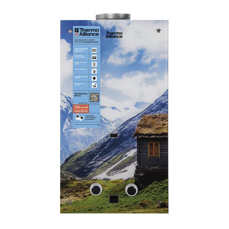 Колонка газова димохідна Thermo Alliance JSD20-10GC 10 л панель скляна з малюнком гори Колонка газова димохідна Thermo Alliance JSD20-10GC 10 л панель скляна з малюнком гори