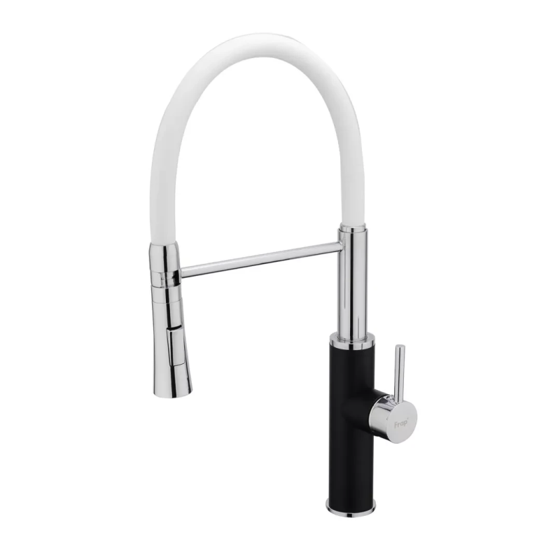 Змішувач для кухні Frap F4452-7 з гнучким виливом, 2 режими, чорно/білий Змішувач для кухні Frap F4452-7 з гнучким виливом, 2 режими, чорно/білий