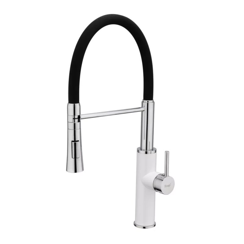 Змішувач для кухні Frap F4452-8 з гнучким виливом, 2 режими, біло/чорний Змішувач для кухні Frap F4452-8 з гнучким виливом, 2 режими, біло/чорний