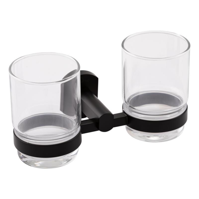 Склянка з тримачем Qtap Liberty настінна подвійна QTLIBBLM1155 Black Склянка з тримачем Qtap Liberty настінна подвійна QTLIBBLM1155 Black