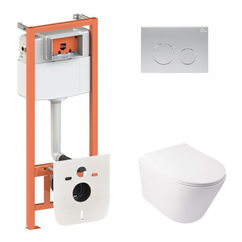 Готове рішення Qtap для ванної кімнати: підвісний унітаз Swan Rimless + комплект інсталяції Nest 4 в 1 (кругла