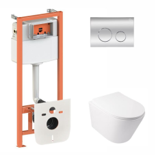 Готове рішення Qtap для ванної кімнати: підвісний унітаз Swan Rimless + комплект інсталяції Nest 4 в 1 (кругла