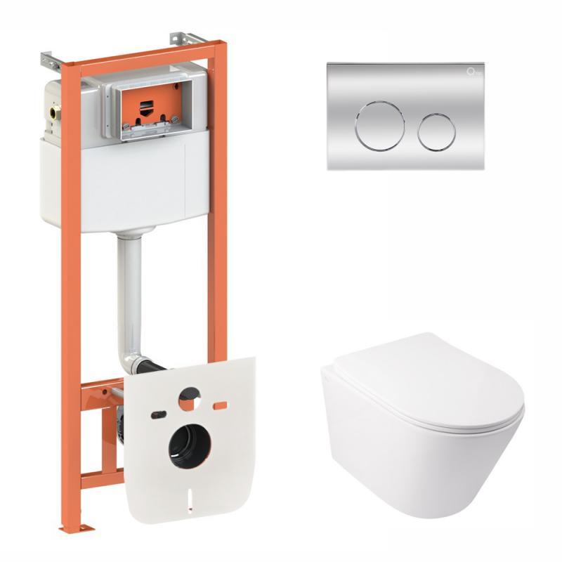 Готове рішення Qtap для ванної кімнати: підвісний унітаз Swan Rimless + комплект інсталяції Nest 4 в 1 (кругла