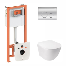 Готове рішення Qtap для ванної кімнати: підвісний унітаз Jay Rimless + комплект інсталяції Nest 4 в 1 (кругла