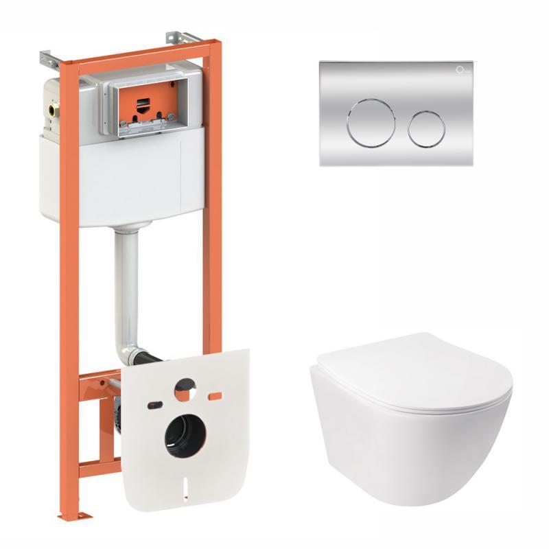 Готове рішення Qtap для ванної кімнати: підвісний унітаз Jay Rimless + комплект інсталяції Nest 4 в 1 (кругла