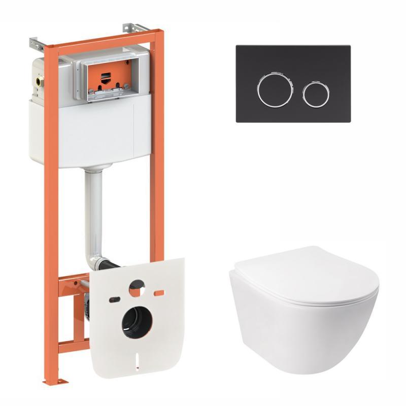 Готове рішення Qtap для ванної кімнати: підвісний унітаз Jay Rimless + комплект інсталяції Nest 4 в 1 (кругла