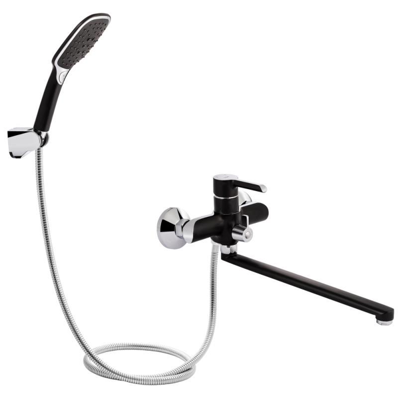 Змішувач для ванни Qtap Grand з поворотним виливом (з душовим гарнітуром) QTGRABCR005 Chrome/Black Змішувач для ванни Qtap Grand з поворотним виливом (з душовим гарнітуром) QTGRABCR005 Chrome/Black