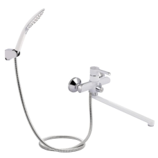 Змішувач для ванни Qtap Grand з поворотним виливом (з душовим гарнітуром) QTGRAWCR005 Chrome/White
