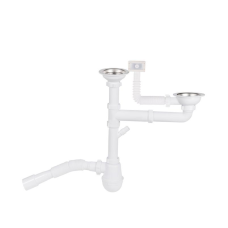 Сифон подвійний для кухонної мийки Lidz (WHI) 60 05 M003 00 з відводом для пральної машини (вихід 50 мм)