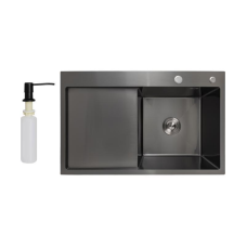 Мийка для кухні інтегрована Lidz Handmade H7849BL крило ліворуч (LDH6545BPVD43623) Brushed Black PVD 3,0/1,0