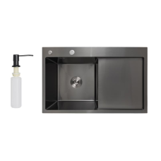 Мийка для кухні інтегрована Lidz Handmade H7849BR крило праворуч (LIDZH7849BRPVD3008) Brushed Black PVD