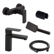 Набір змішувачів Qtap 5 в 1 Lipno для душу з душовим гарнітуром (QTLIPNO1023101CB + QTLIPNO4023101CB) чорний