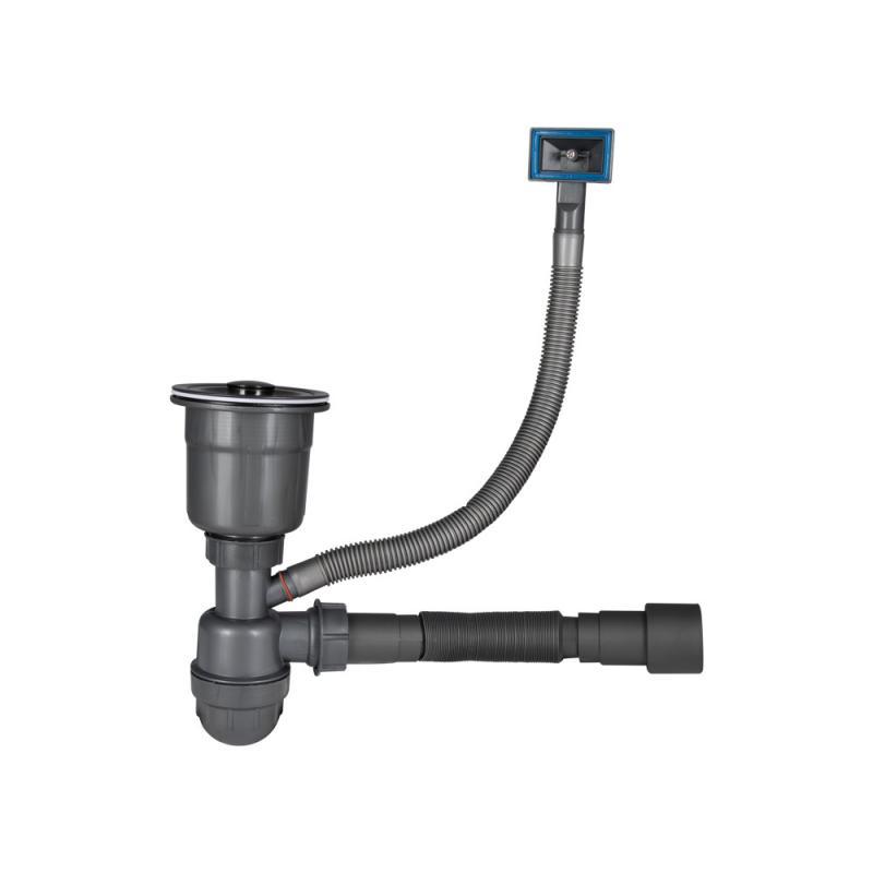 Сифон LK15 для кухонної мийки Bruch PVD, випуск 115 мм колбовий з квадратним переливом Black (вихід гофри Сифон LK15 для кухонної мийки Bruch PVD, випуск 115 мм колбовий з квадратним переливом Black (вихід гофри