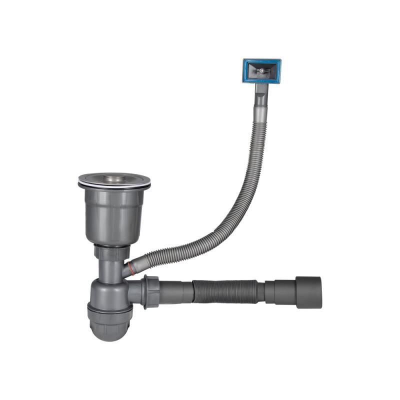 Сифон LK16 для кухонної мийки Bruch PVD, випуск 115 мм колбовий з квадратним переливом Grey (вихід гофри Сифон LK16 для кухонної мийки Bruch PVD, випуск 115 мм колбовий з квадратним переливом Grey (вихід гофри