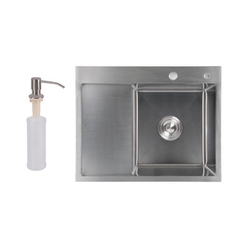 Мийка для кухні інтегрована Lidz Handmade H6350L крило ліворуч (LDH6350BRUL45588) Brushed Steel 3,0/1,0 мм Мийка для кухні інтегрована Lidz Handmade H6350L крило ліворуч (LDH6350BRUL45588) Brushed Steel 3,0/1,0 мм