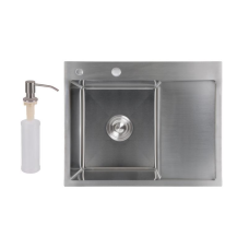 Мийка для кухні інтегрована Lidz Handmade H6350R крило праворуч (LDH6350BRUR45587) Brushed Steel 3,0/1,0 мм