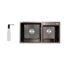 Мийка для кухні з двома чашами інтегрована Lidz Handmade H7843 (LDH7843BPVD45586) Brushed Black PVD 3,0/1,0 мм