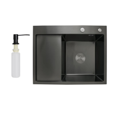 Мийка для кухні інтегрована Lidz Handmade H6350BL крило ліворуч (LDH6350BRUL45589) Brushed Black PVD 3,0/1,0