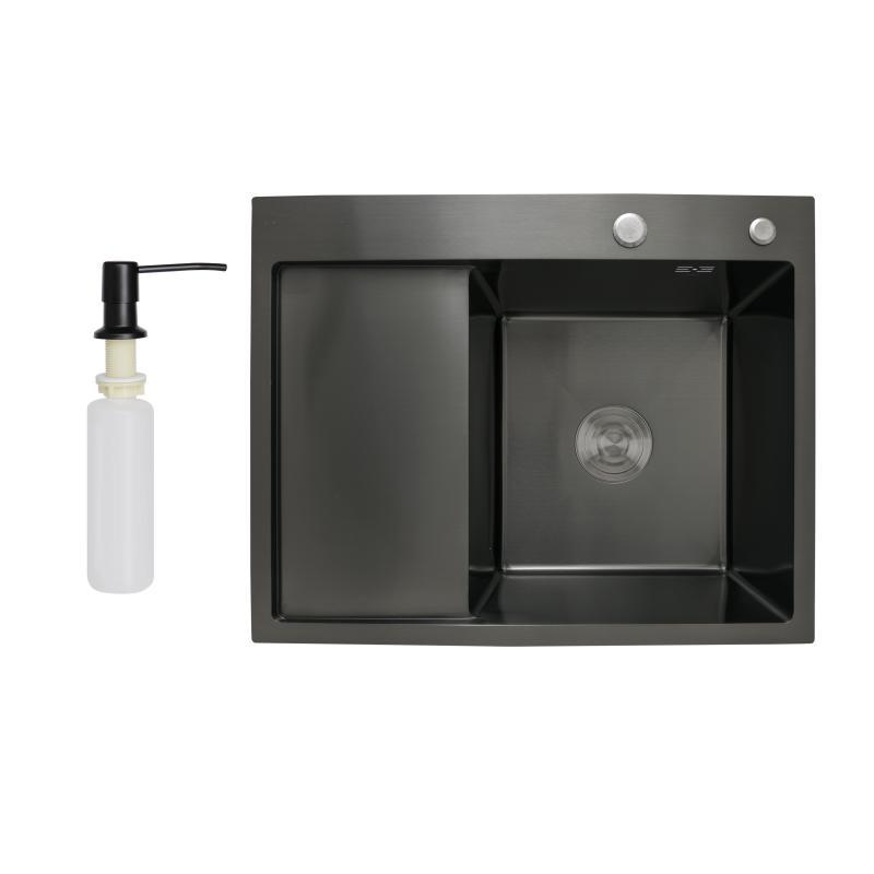 Мийка для кухні інтегрована Lidz Handmade H6350BL крило ліворуч (LDH6350BRUL45589) Brushed Black PVD 3,0/1,0 Мийка для кухні інтегрована Lidz Handmade H6350BL крило ліворуч (LDH6350BRUL45589) Brushed Black PVD 3,0/1,0