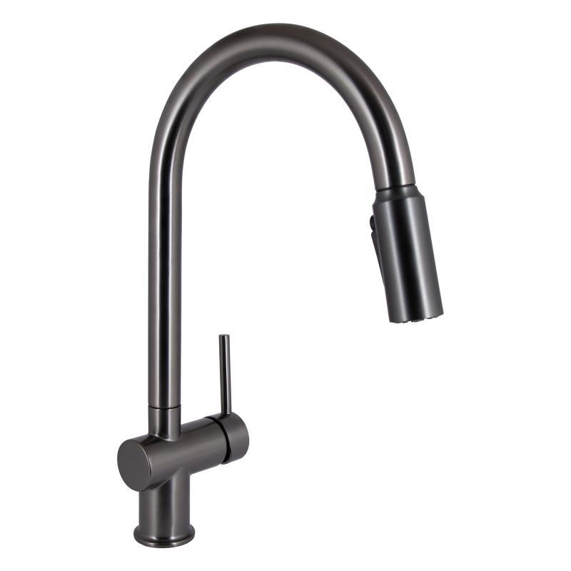 Змішувач для кухні Qtap Rozcesti з висувним виливом з підключенням для питної води QTROZ366GMB45939 Gunmetal