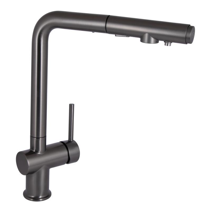 Змішувач для кухні Qtap Rozcesti з висувним виливом з підключенням для питної води QTROZ367GMB45942 Gunmetal Змішувач для кухні Qtap Rozcesti з висувним виливом з підключенням для питної води QTROZ367GMB45942 Gunmetal