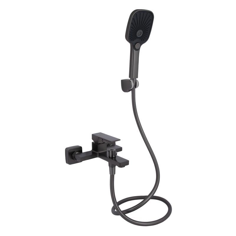 Змішувач для ванни Qtap Gemini (з душовим гарнітуром) QTGEM259GMB45684 Gunmetal Black PVD Змішувач для ванни Qtap Gemini (з душовим гарнітуром) QTGEM259GMB45684 Gunmetal Black PVD