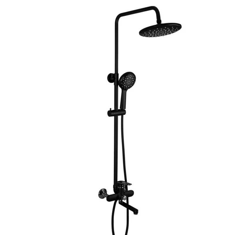 Душева система Frap F2449-6, поворотний вилив - перемикач на лійку, 3 режими, чорний/хром Душева система Frap F2449-6, поворотний вилив - перемикач на лійку, 3 режими, чорний/хром