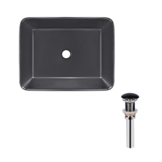 Комплект Qtap Tern: Раковина накладна прамокутна 475х370х140 мм Matt Black + Донний клапан PU03