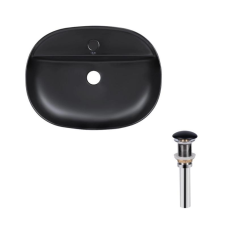 Комплект Qtap Scorpio: Раковина накладна овальна 505x385x120 мм Matt Black + Донний клапан PU03