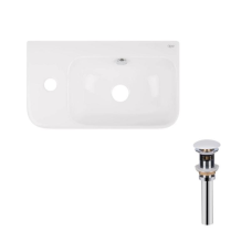 Комплект Qtap Tern: Раковина підвісна прамокутна ліва 450х260х155 мм White + Донний клапан PU02O