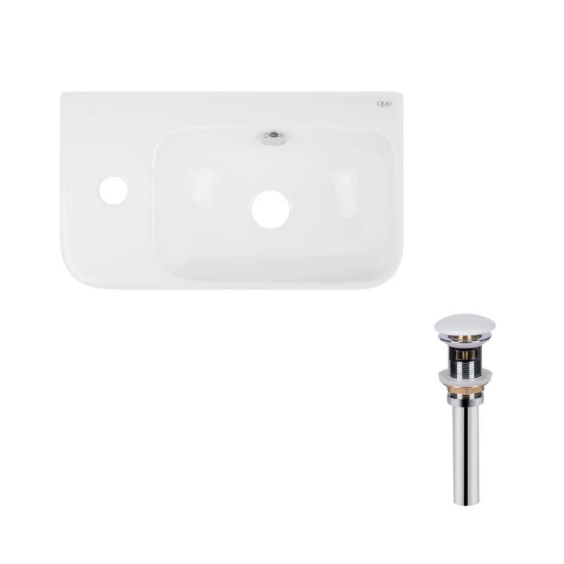 Комплект Qtap Tern: Раковина підвісна прамокутна ліва 450х260х155 мм White + Донний клапан PU02O Комплект Qtap Tern: Раковина підвісна прамокутна ліва 450х260х155 мм White + Донний клапан PU02O