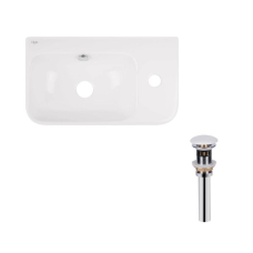 Комплект Qtap Tern: Раковина підвісна прамокутна права 450х260х155 мм White + Донний клапан PU02O