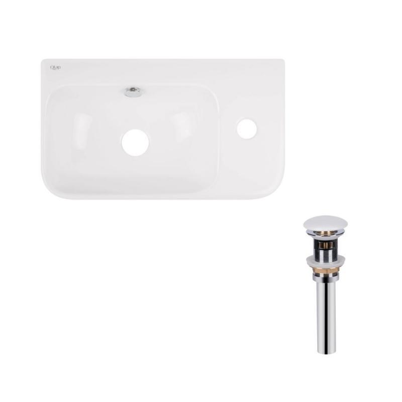 Комплект Qtap Tern: Раковина підвісна прамокутна права 450х260х155 мм White + Донний клапан PU02O Комплект Qtap Tern: Раковина підвісна прамокутна права 450х260х155 мм White + Донний клапан PU02O