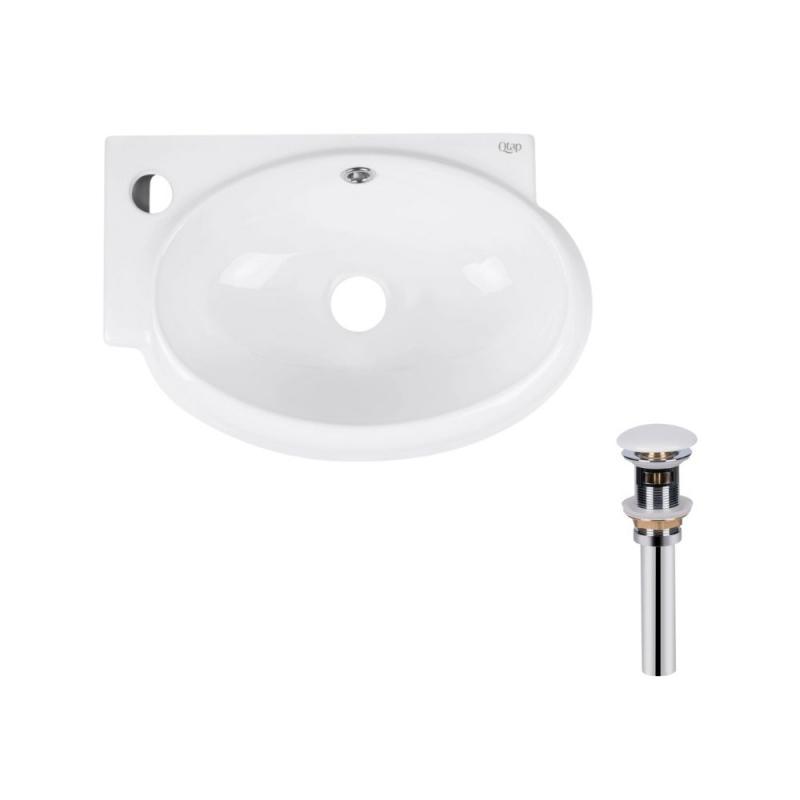 Комплект Qtap Leo: Раковина підвісна овальна ліва 430x290x140 мм White + Донний клапан PU02O Комплект Qtap Leo: Раковина підвісна овальна ліва 430x290x140 мм White + Донний клапан PU02O