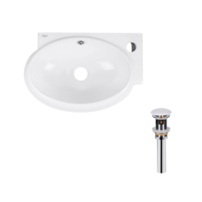 Комплект Qtap Leo: Раковина підвісна овальна права 430x290x140 мм White + Донний клапан PU02O