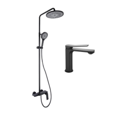 Комплект змішувачів Qtap Slavonice: Душова система QTSLA111BLM45906 + Змішувач для раковини QTSLA1042103B