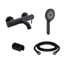 Комплект для ванної кімнати Qtap Robin Black: Змішувач QTROB3060102B + Тримач QT829910842854OB + Шланг