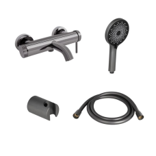 Комплект для ванної кімнати Qtap Robin Black/Chrome: Змішувач QTROB3060102K + Тримач QT829910842854GRP + Шланг