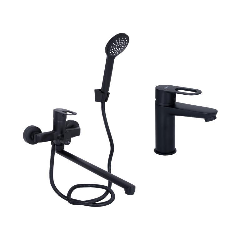 Комплект змішувачів Lidz Latwa Black: Змішувач для раковини LDLAT001BLA45418 + Змішувач для ванни Комплект змішувачів Lidz Latwa Black: Змішувач для раковини LDLAT001BLA45418 + Змішувач для ванни