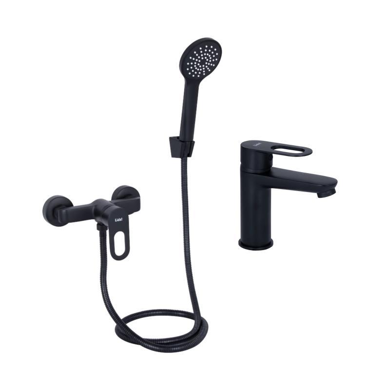 Комплект змішувачів Lidz Latwa Black: Змішувач для раковини LDLAT001BLA45418 + Змішувач для душу Комплект змішувачів Lidz Latwa Black: Змішувач для раковини LDLAT001BLA45418 + Змішувач для душу