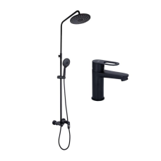 Комплект змішувачів Lidz Latwa Black: Змішувач для раковини LDLAT001BLA45418 + Душова система