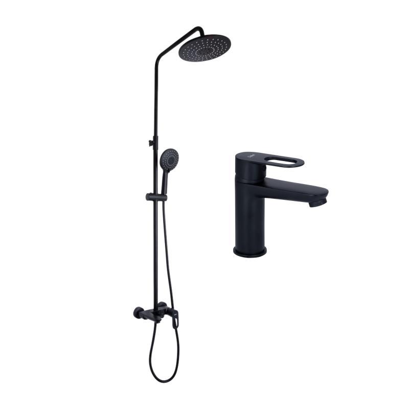 Комплект змішувачів Lidz Latwa Black: Змішувач для раковини LDLAT001BLA45418 + Душова система Комплект змішувачів Lidz Latwa Black: Змішувач для раковини LDLAT001BLA45418 + Душова система