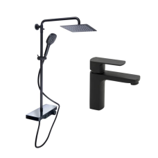 Комплект змішувачів Qtap Sloup: Душова система QTSL57T105VNKBB  + Змішувач для раковини QTLIPNO1023101CB
