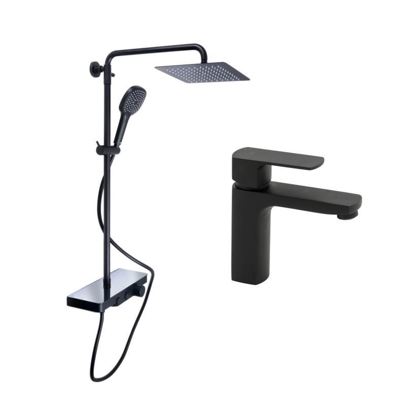 Комплект змішувачів Qtap Sloup: Душова система QTSL57T105VNKBB + Змішувач для раковини QTLIPNO1023101CB Комплект змішувачів Qtap Sloup: Душова система QTSL57T105VNKBB + Змішувач для раковини QTLIPNO1023101CB