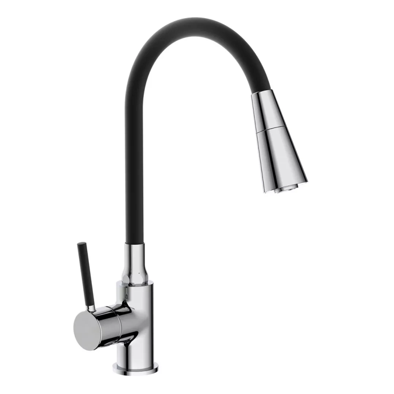 Змішувач для кухні Frap F4044 з гнучким виливом, 2 режими, чорний/хром Змішувач для кухні Frap F4044 з гнучким виливом, 2 режими, чорний/хром