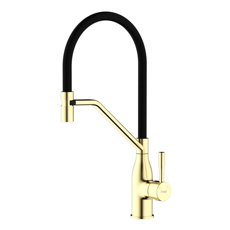 F4497-3 кухня одноваж. силікон. вилив лат. корп. гайка Ø35 (сатин золотой) {10}