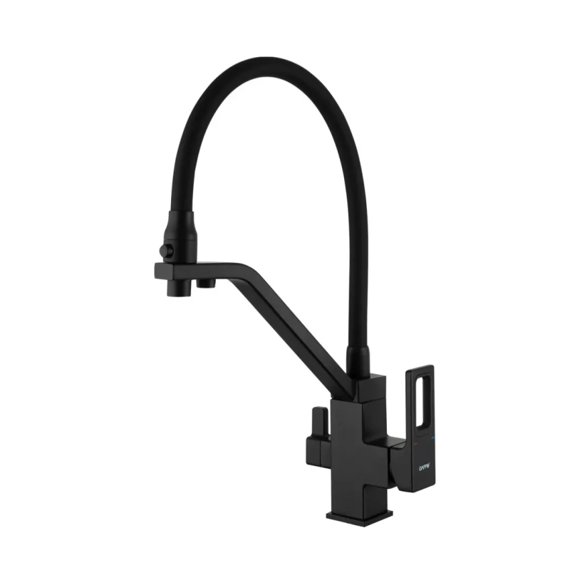 Змішувач для кухні на дві води GAPPO G4317-6 з гнучким виливом, чорний Змішувач для кухні на дві води GAPPO G4317-6 з гнучким виливом, чорний