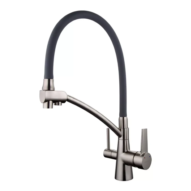 Змішувач для кухні на дві води GAPPO G4398 з гнучким виливом, сірий/сатин Змішувач для кухні на дві води GAPPO G4398 з гнучким виливом, сірий/сатин