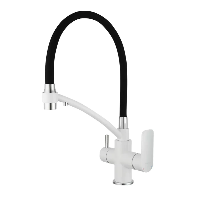 Змішувач для кухні на дві води GAPPO G4348 з гнучким виливом, білий/хром Змішувач для кухні на дві води GAPPO G4348 з гнучким виливом, білий/хром