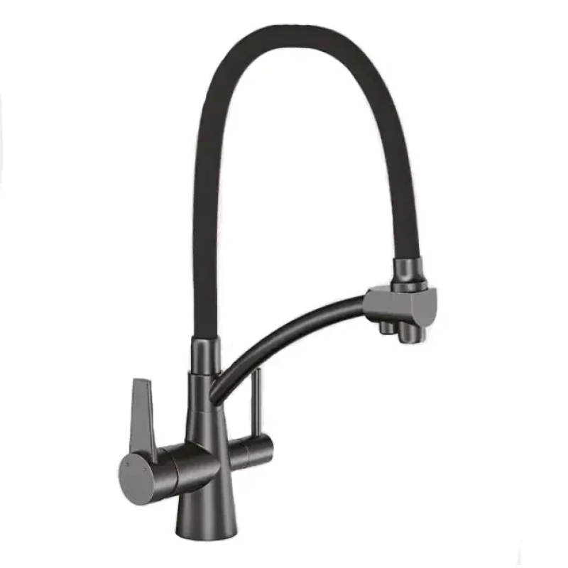 Змішувач для кухні на дві води GAPPO G4398-19 з гнучким виливом, збройова сталь Змішувач для кухні на дві води GAPPO G4398-19 з гнучким виливом, збройова сталь